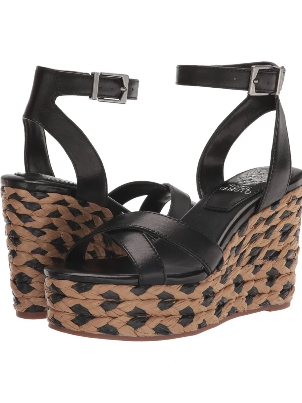 🆕 VINCE CAMUTO Fettana Black Espadrille Platform Wedge Sandals Women’s 9.5 NWT